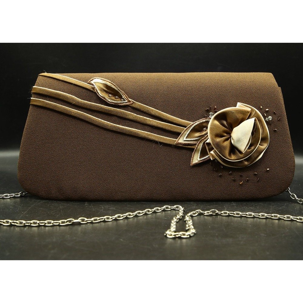 Lisa Rene Brown Clutch Purse with 48" Removeable Metal Shoulder Chain - Picture 2 of 4
